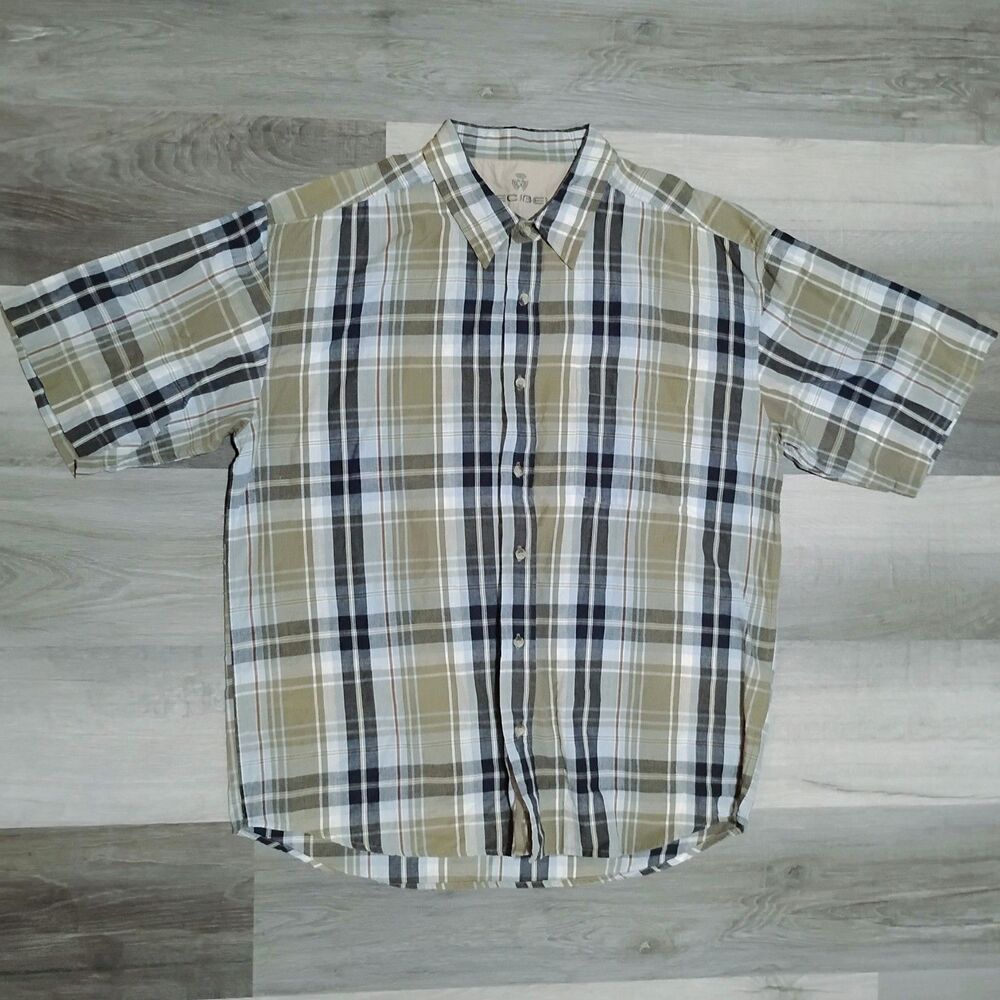 Decibel Men's Plaid Short Sleeve Button Down Shirt Size L Green Navy White
